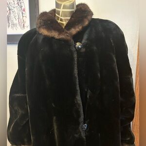 Gallery brand Black Faux Fur Coat with Brown collar and cuffs